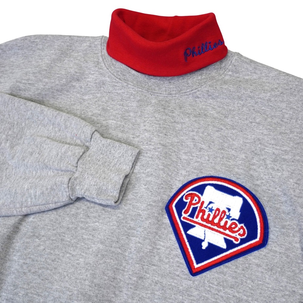 Vintage Philadelphia Phillies Majestic Gray Turtleneck MLB Sweatshirt Mens L USA
